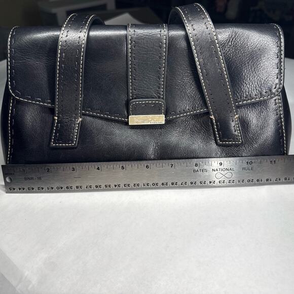 Y2k vintage pebble black leather FOSSIL Satchel PURSE handbag/tote #ZB9061 - Picture 4 of 9